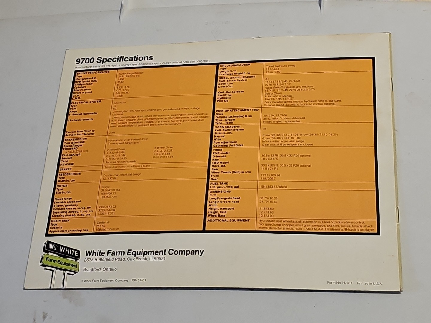 White Tractor 9700 Combine Sales Brochure