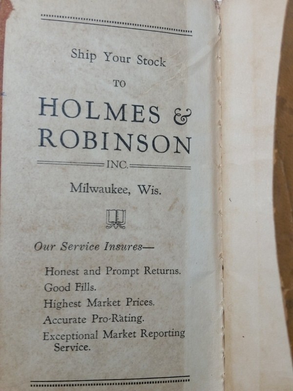 1939-40 Holmes & Robinson Livestock Commission Merchants Adv Memo Book Milwaukee