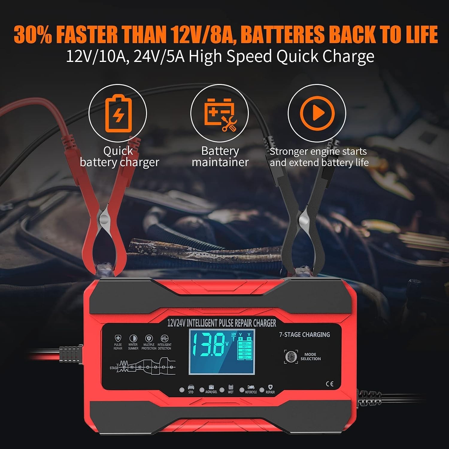 Cargador Mantenedor De Baterias 12v 24v De Auto Carros Manual Automatico Nuevo