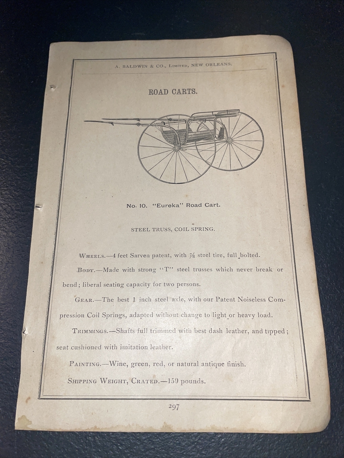 1891 Baldwin – Eureka Road Cart – Farm Advertising – Rock Falls IL