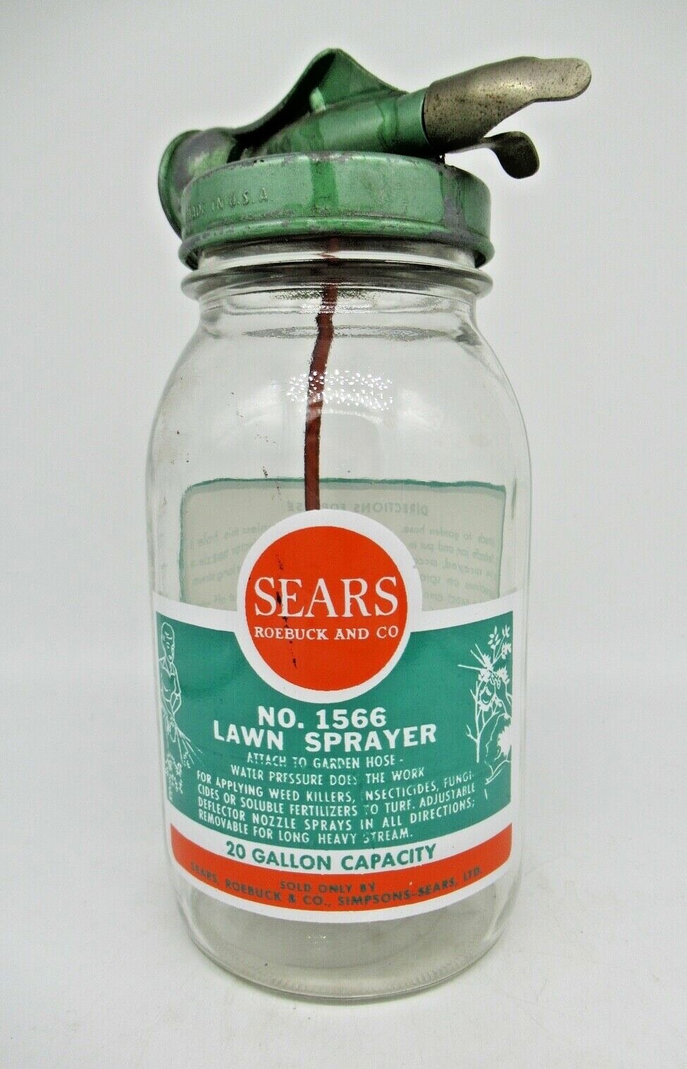 Vintage 1960&rsquo;s Metal Sears Chemical Lawn Fertilizer Glass Sprayer