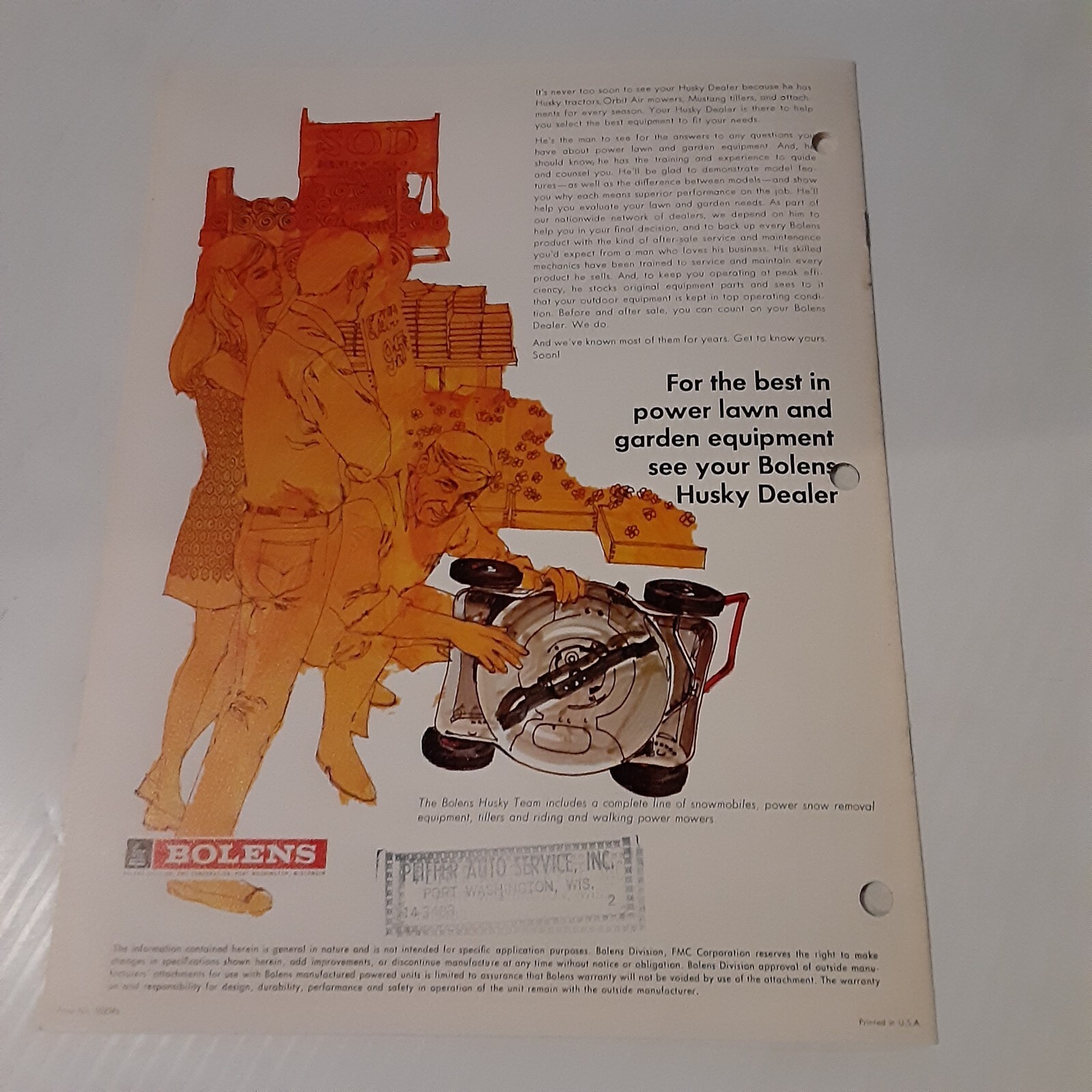 Bolens Husky Lawn Tractor Orbit Air Mower Tiller Dealer Sales Brochure