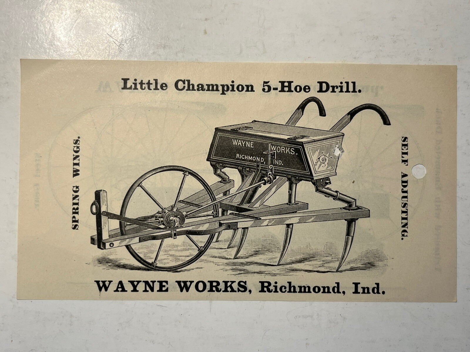 Early 1900s Advertising Wayne Works Richmond Indiana Number 32 Wagon Hoe Drill
