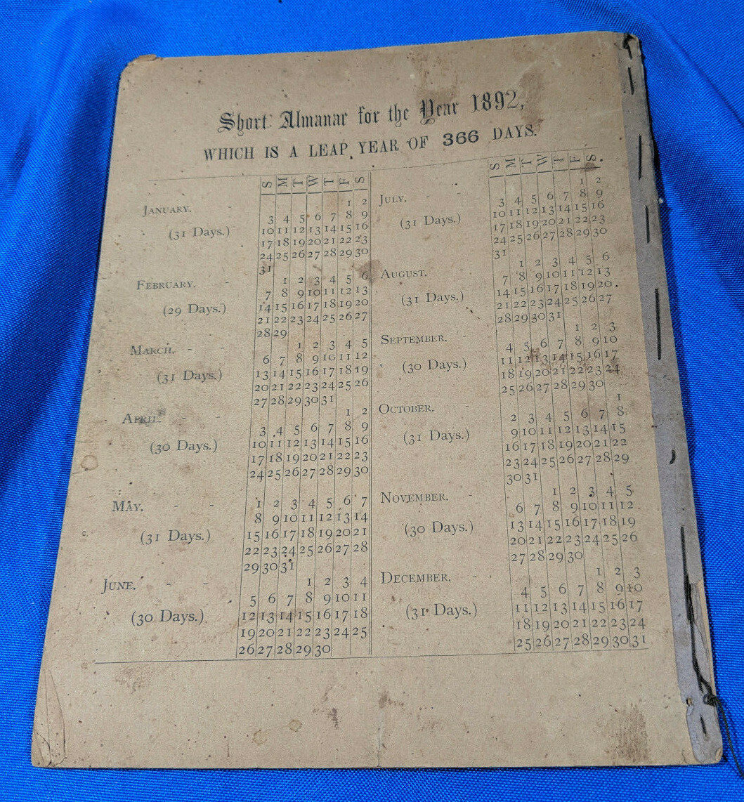 1892 The Rading Eagle Almanac Pennsylvania Framers Agricultural VTG Antique