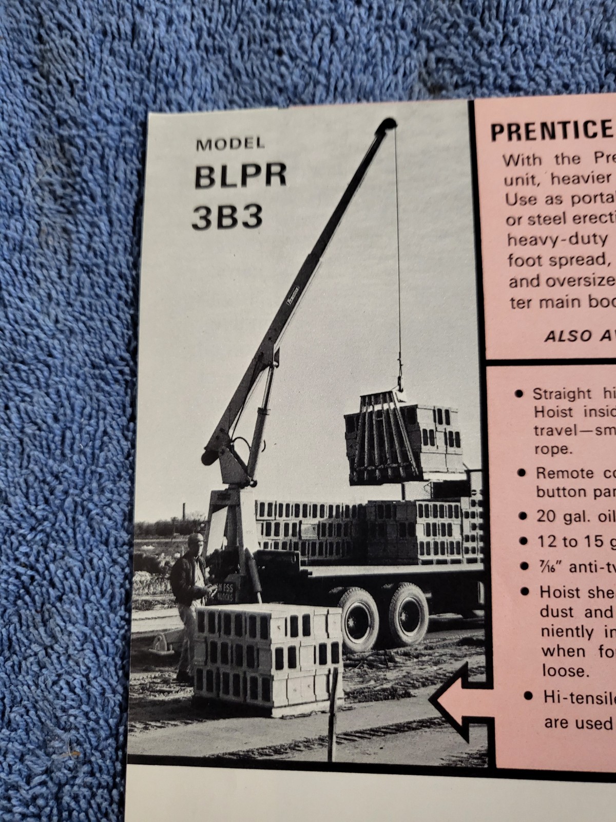 Vintage Prentice Hydraulics Inc. BLOCK UNLOADER Crane Lift Loader BROCHURE WI.