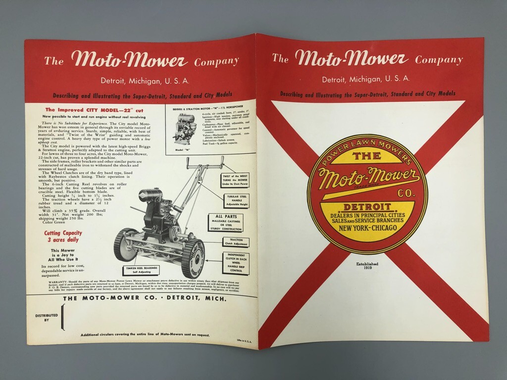 1940s MOTO-MOWER Co REEL LAWN MOWER Garden Tractor Vintage ADVERTISING Brochure