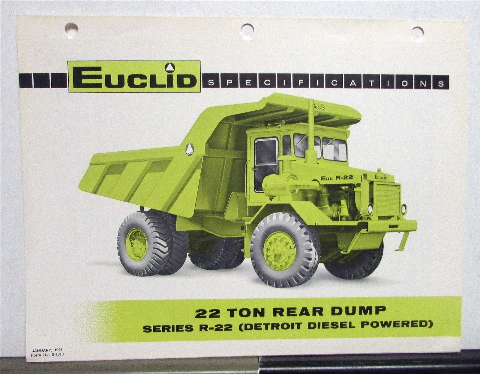 1968 Euclid 22 Ton Rear Dump Series R22 Construction Specifications Tri-Fold