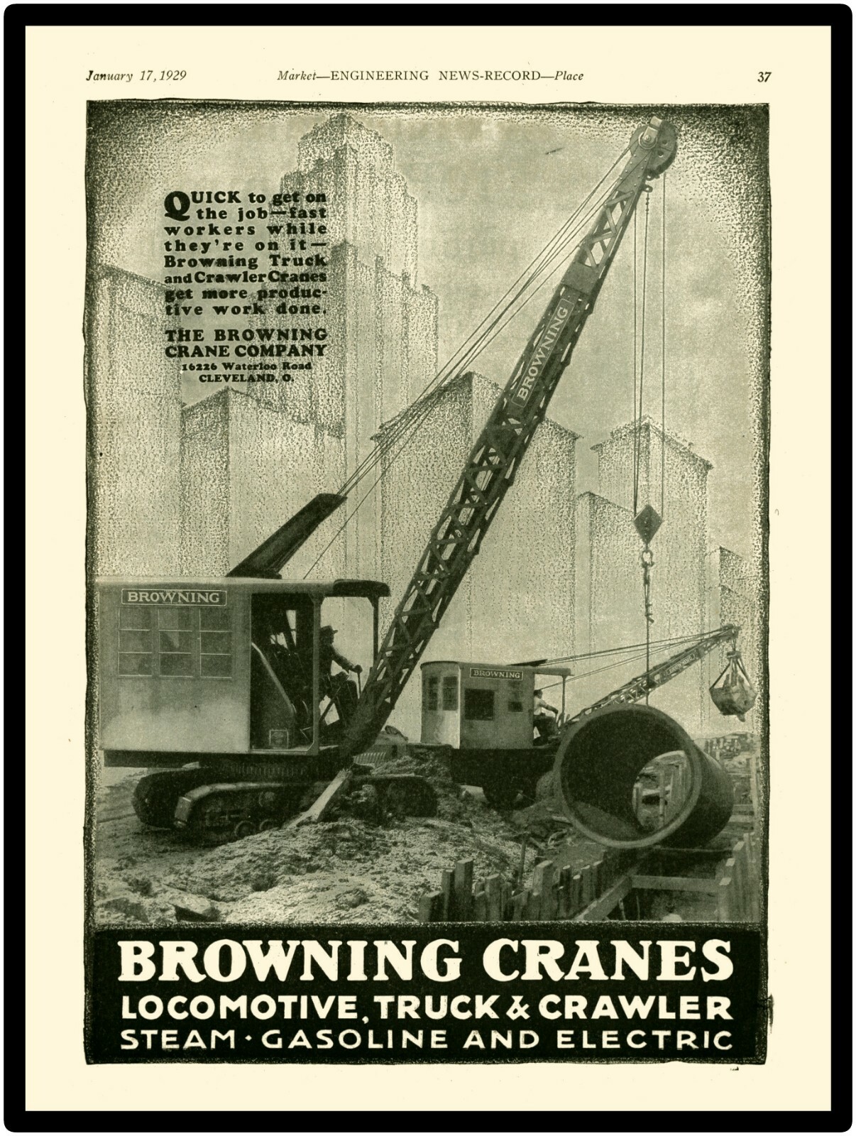 1929 Browning Truck, Locomotive & Crawler Cranes New Metal Sign: Cleveland, Ohio