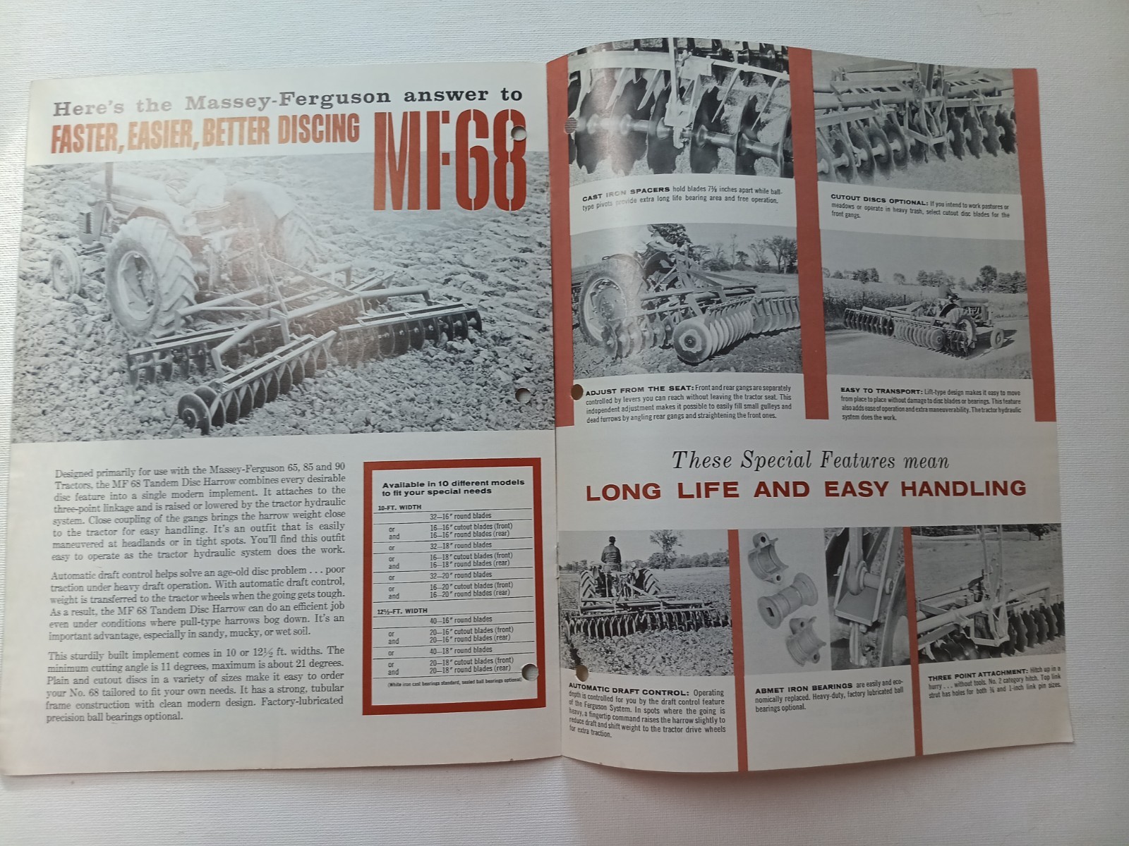 Vintage Massey Ferguson MF 25, 39, 68 Tandem Disc Harrows Dealer Brochure AD
