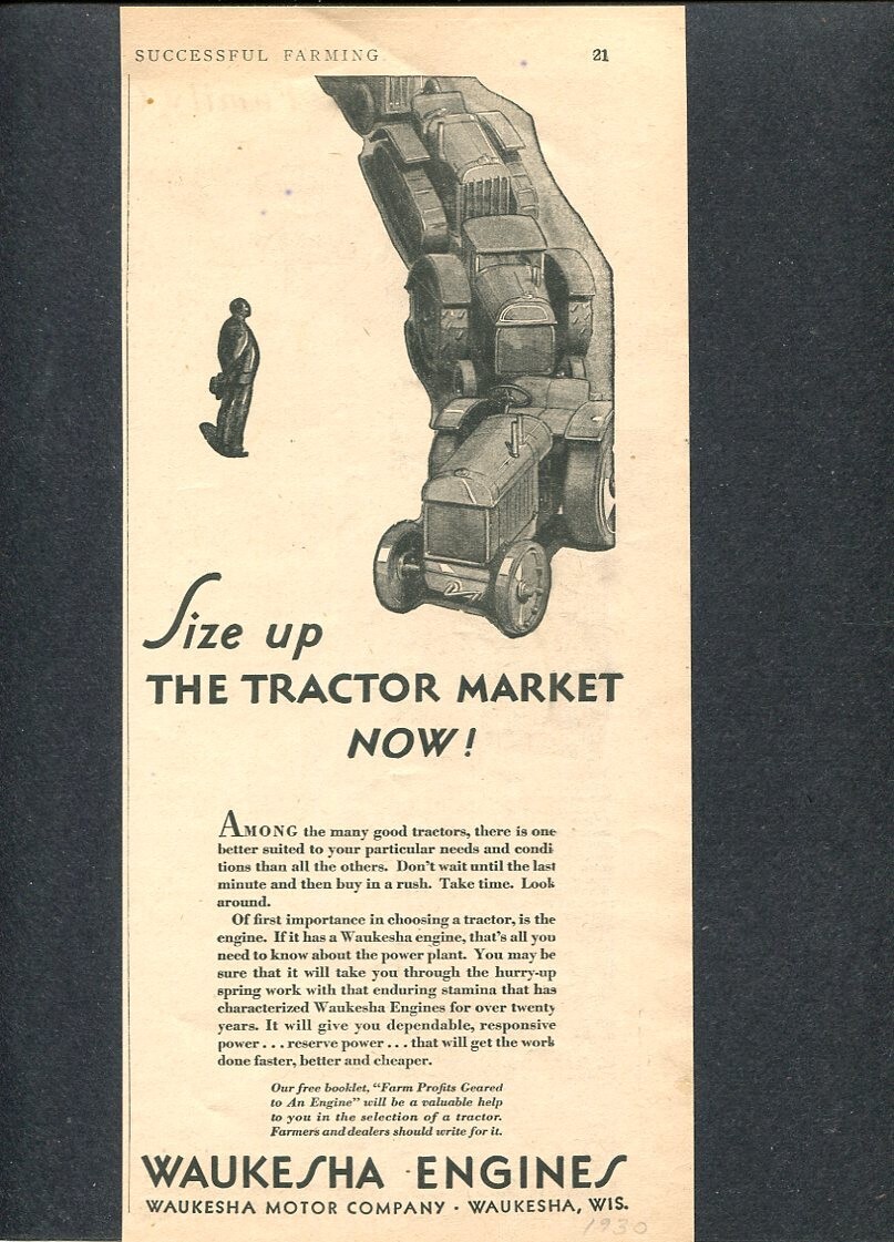 1930 Waukesha Engines Mag. Ad Print – Choose The Tractor With The Waukesha Motor