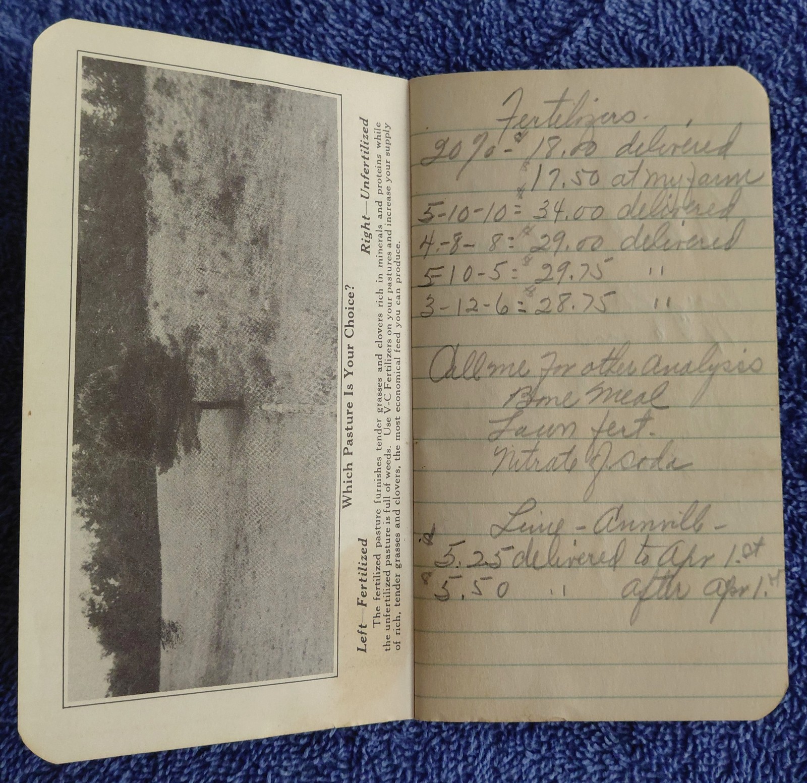 1940s VC Fertilizers Farmer&rsquo;s Pocket Ledger • Virginia‑Carolina Chemical Corp