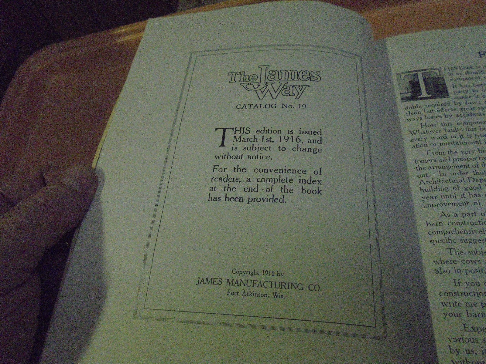 Vintage 1916 The James Way Hard Covered Book Catalog Barns Dairy with price list