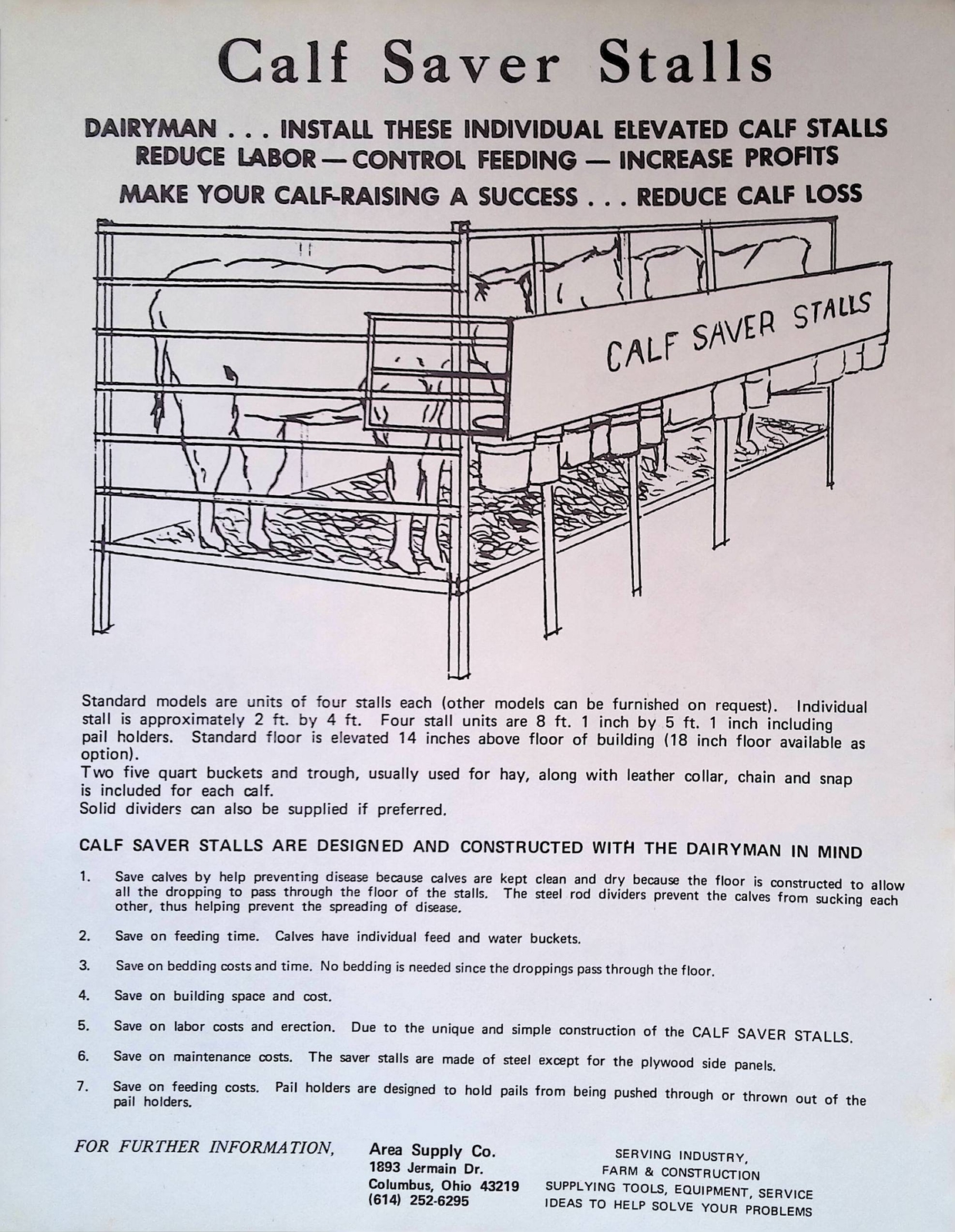 Vintage Farm Advertisement Spec Sheet Supplemental Feeder and Calf Saver Stalls