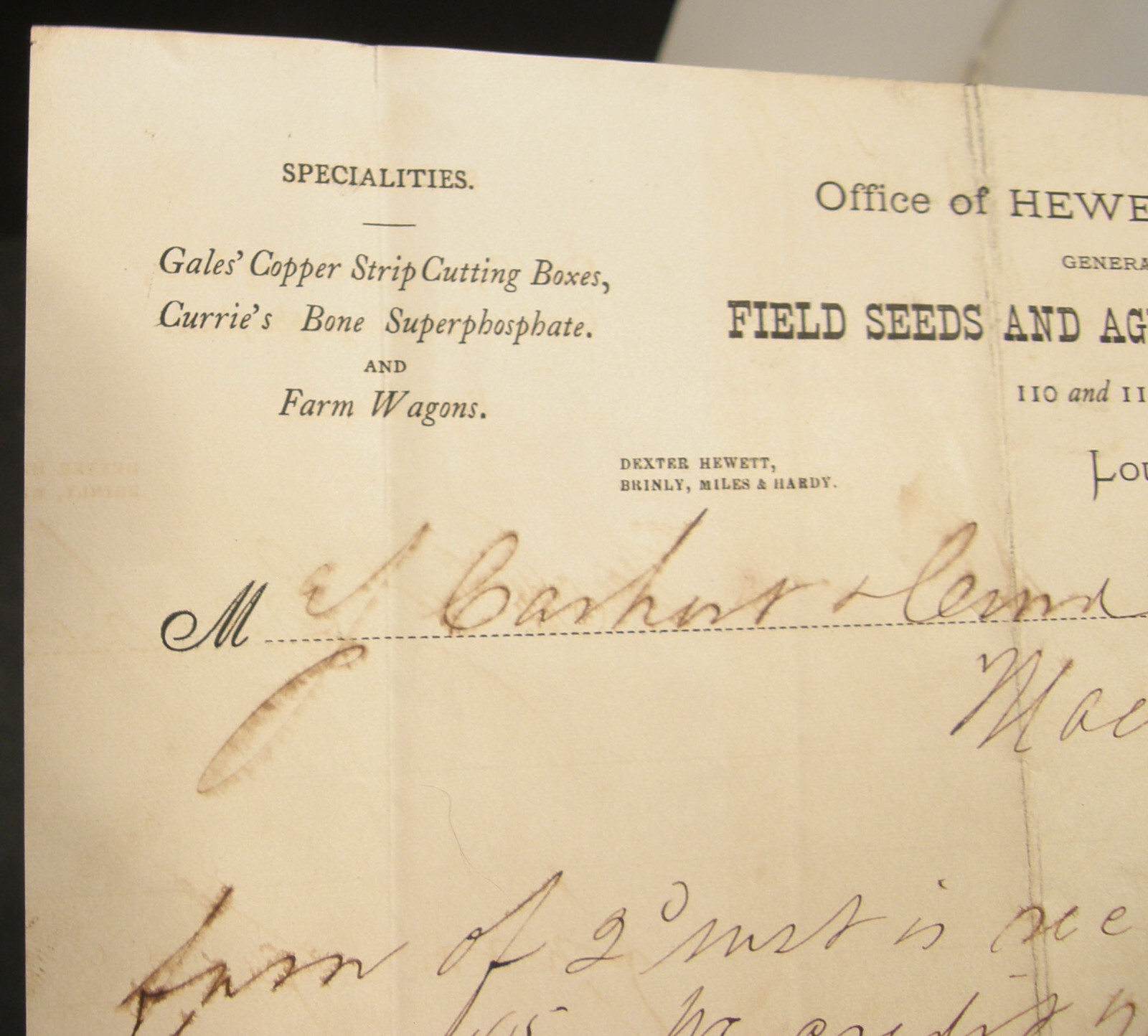 ANTIQUE LETTERHEAD HEWETT HARDY CO SEEDS & AGRICULTURAL IMPLEMENTS LOUISVILLE KY