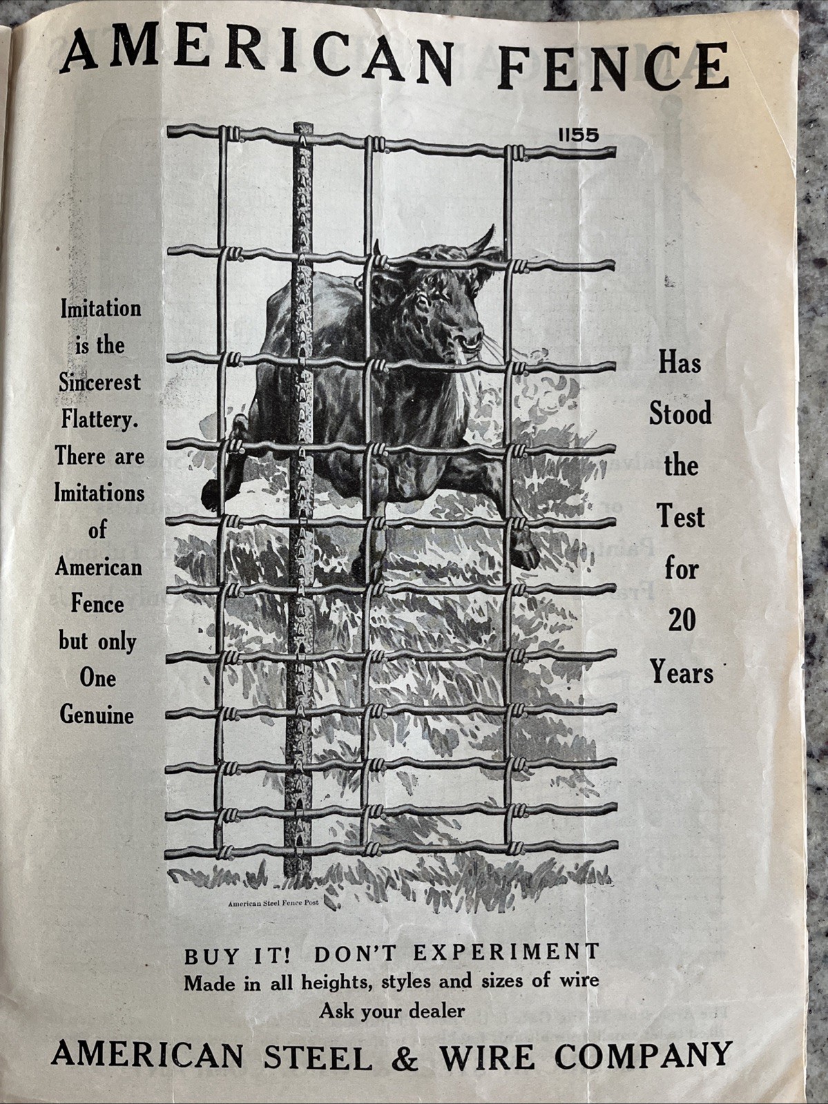 Antique 1915 American Farm Fence Cattle Trade Magazine Comet Shorthorn Bull