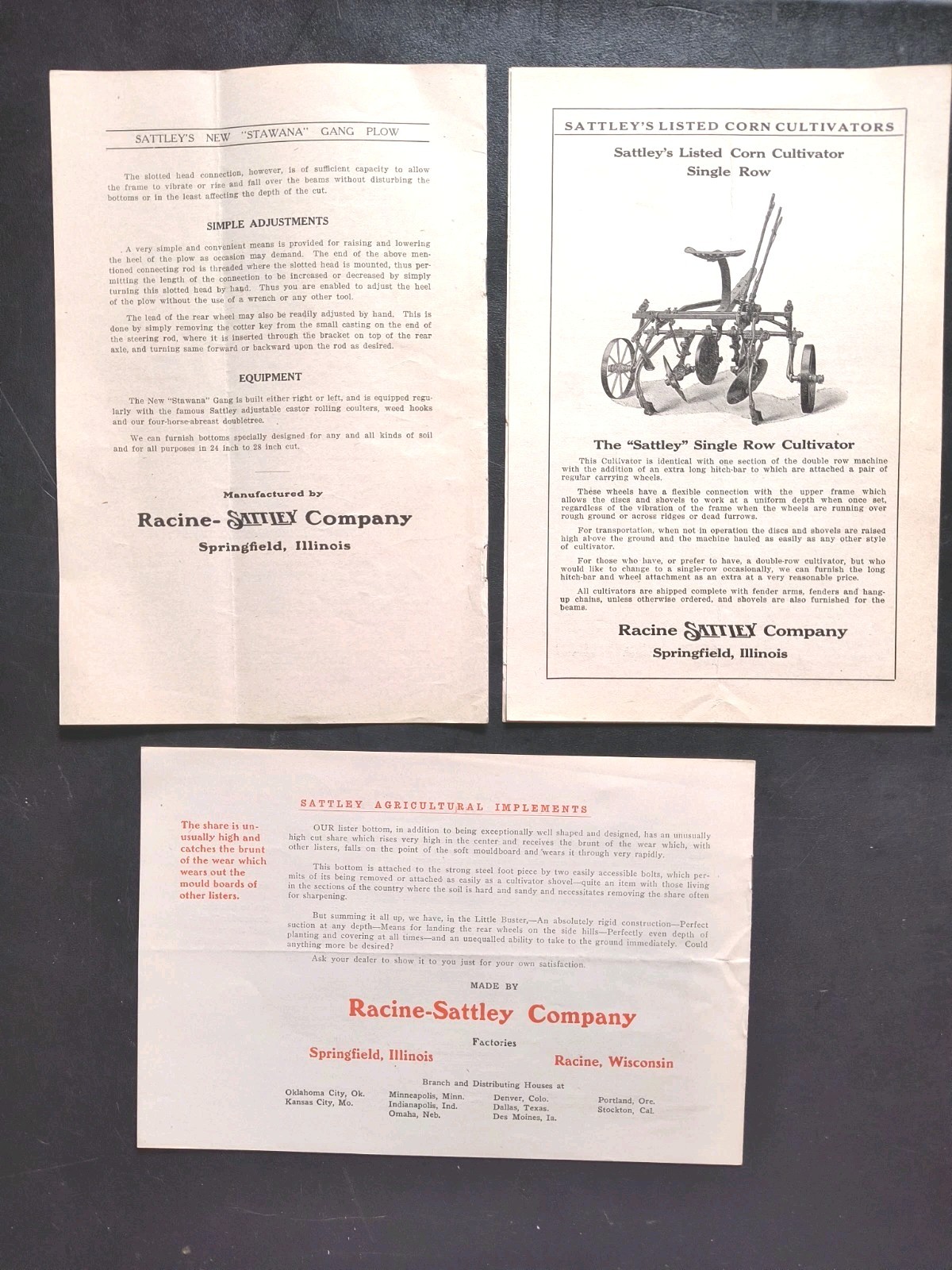 1910s Racine Sattley Farm Plow, Cultivator Lister Sales Brochure Advertising