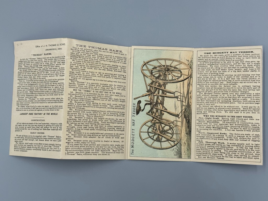 1880s JH THOMAS FARM Machinery ENGINES Advertise Fold Trade Card SPRINGFIELD OH