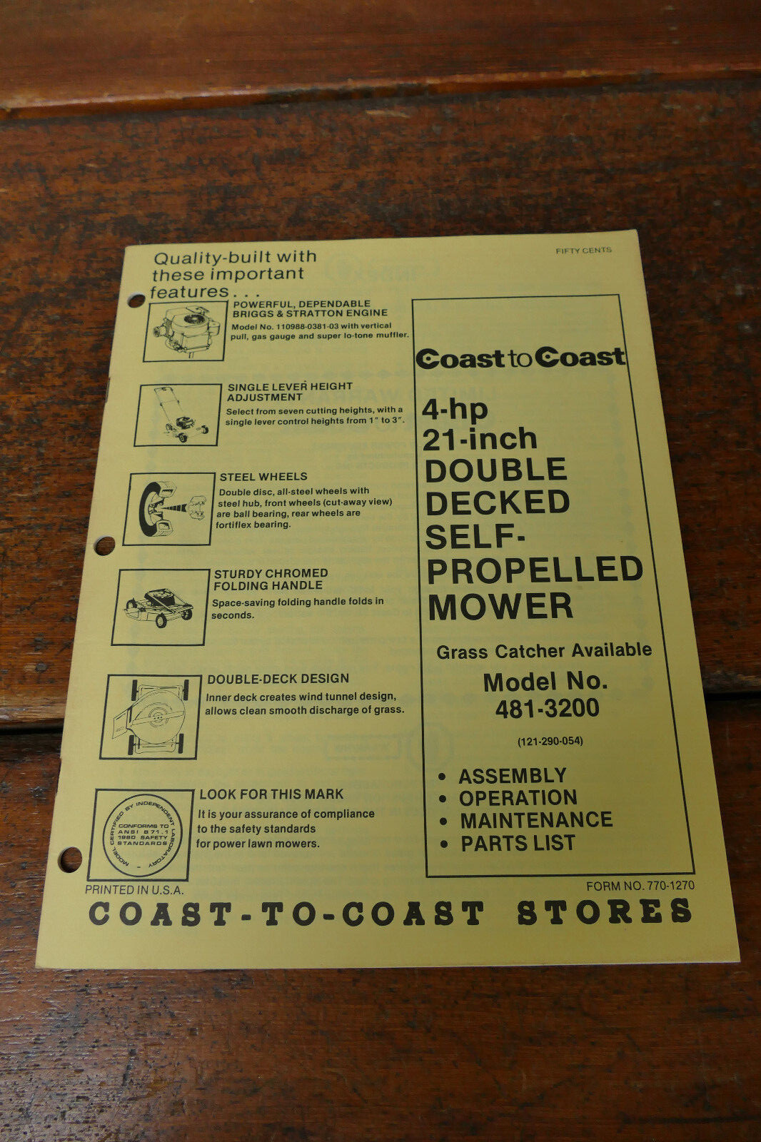 1980s Coast to Coast Owner&rsquo;s Manual 4HP 21” Self Propelled Lawn Mower 481-3200