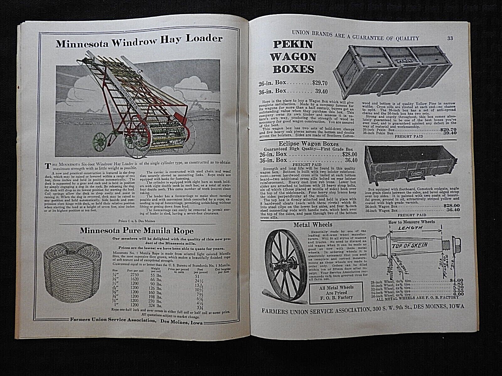 1931 FARMERS CO-OP CATALOG DES MOINES IA WAGONS GRAIN BINS MADISON MINNESOTA IMP