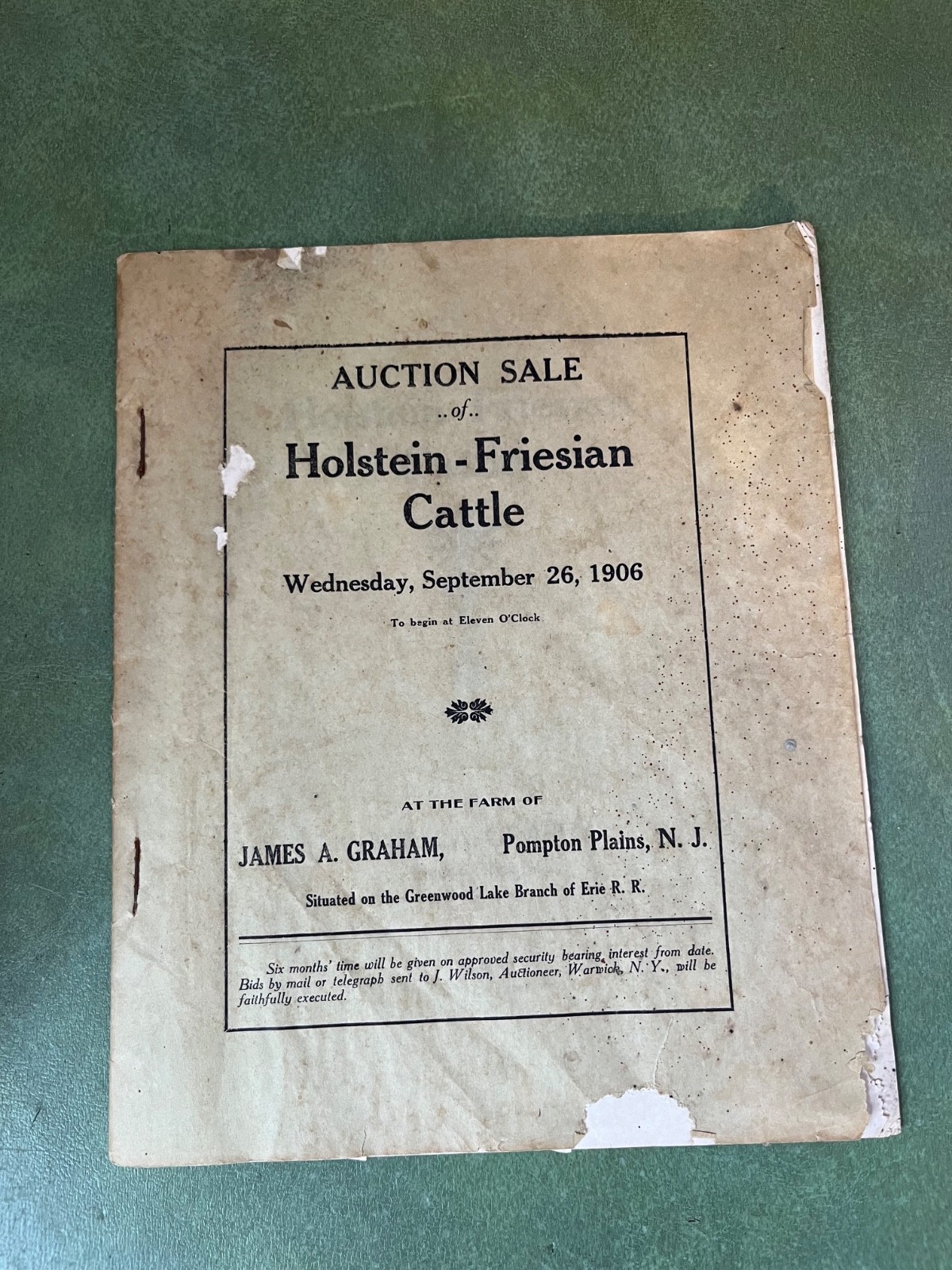 Original 1906 Holstein Friesian Cattle Auction Sales Catalog Pompton Plains NJ