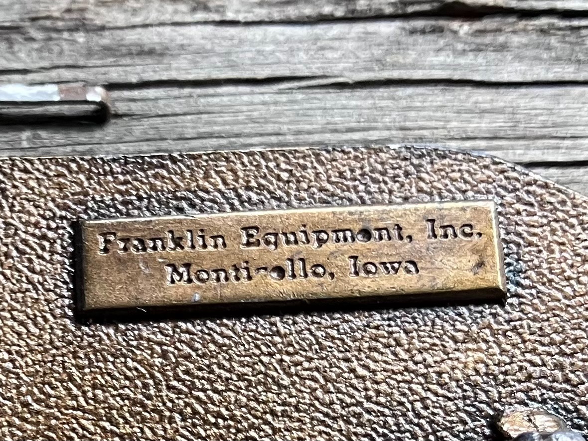 FRANKLIN EQUIPMENT Brass BELT BUCKLE 1983 Limited Edition Monticello, Iowa FARM