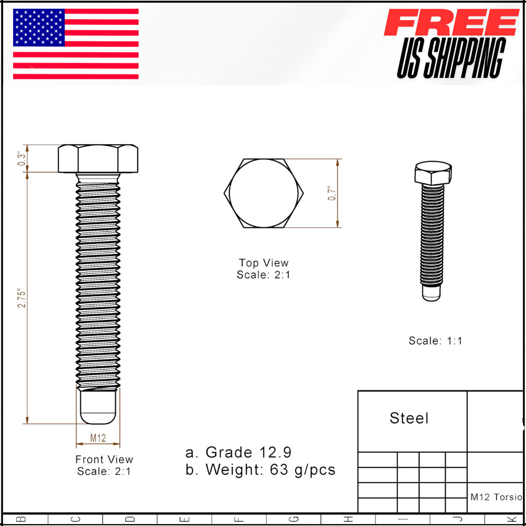 Torsion Bar Bolts For Ford Explorer Sport Trac Ranger Mountaineer M12-1.75 2Pc