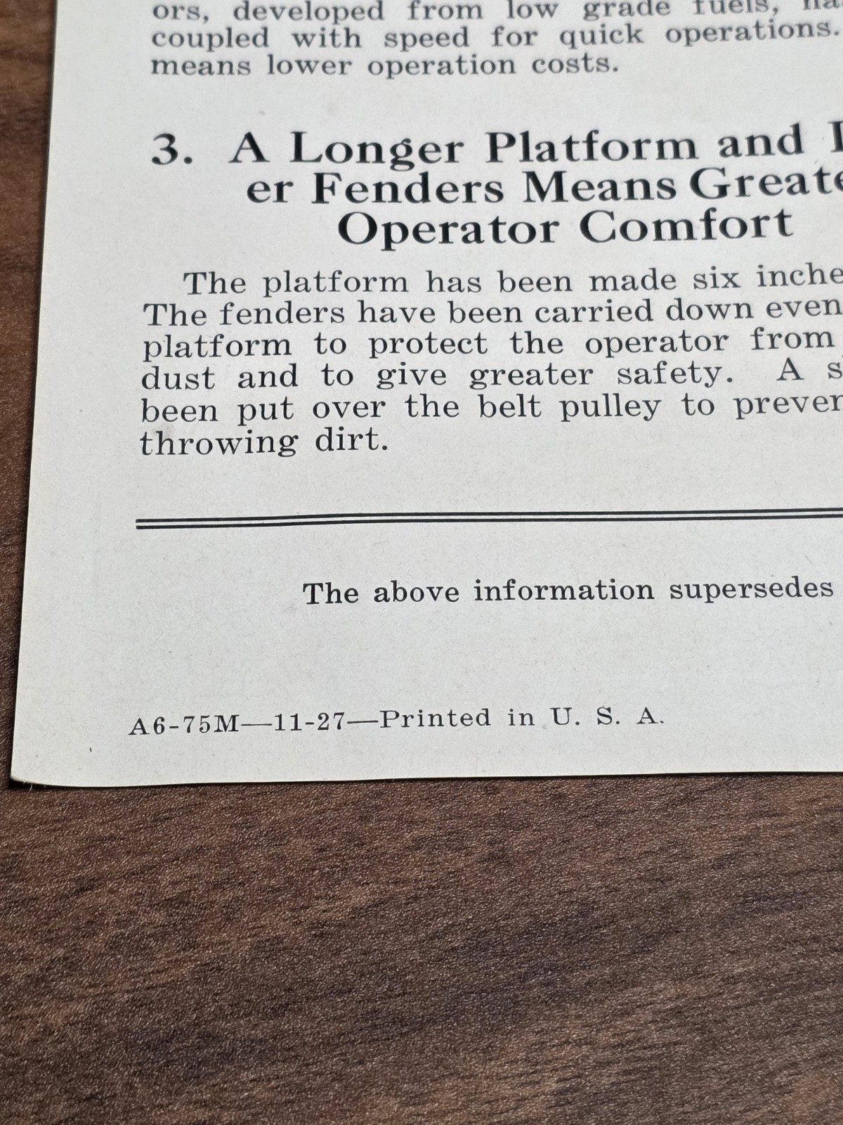 1927 One Page Hart Parr Tractor Sales Flyer A6-75M 11-27