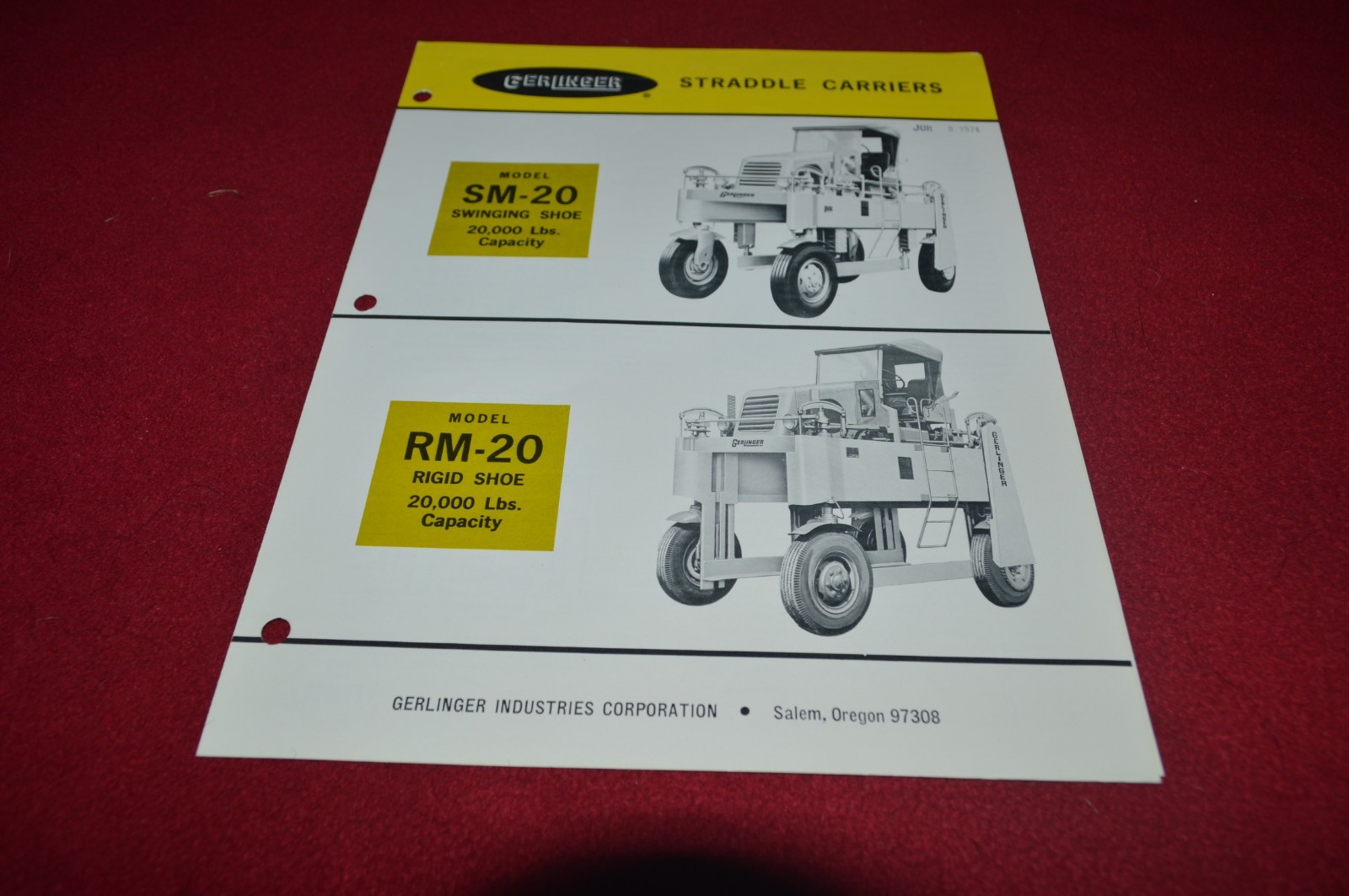 Towmotor SM-20 RM-20 Straddle Carriers Dealer&rsquo;s Brochure GDSD7
