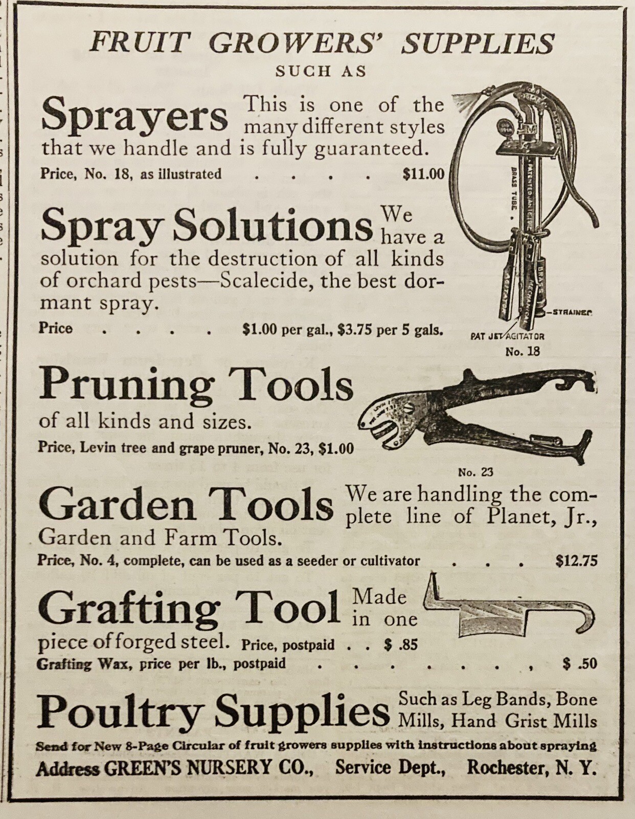 1917 AD.(XH71)~GREEN’S NURSERY CO. ROCHESTER, NY. FRUIT GROWERS’ SUPPLIES
