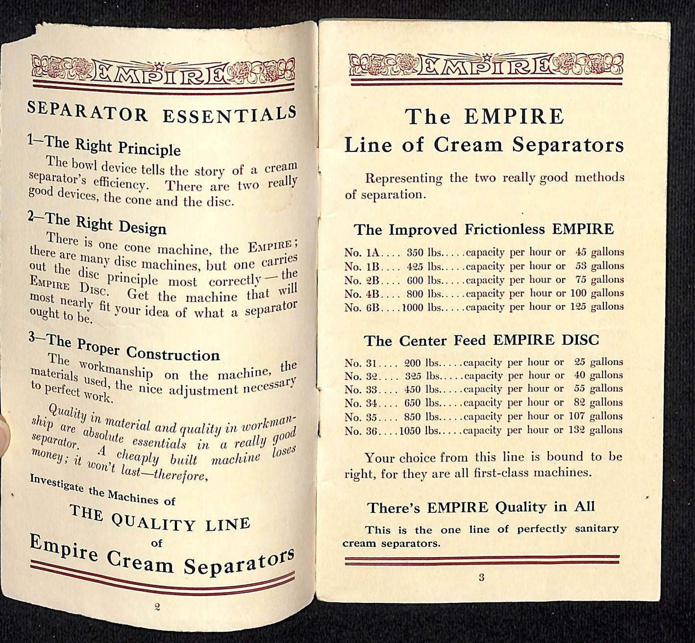 Scarce Empire Line of Cream Separators Catalog 11 Models and Parts 31pp c1910
