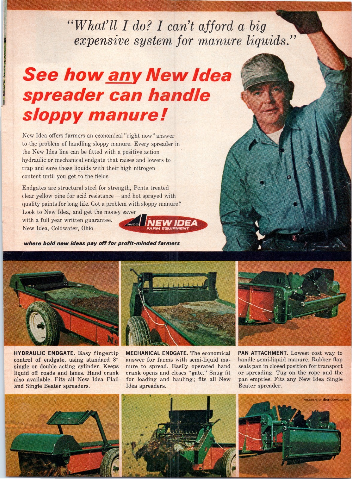 1966 New Idea Farm Equipment Manure Spreader 60&rsquo;s Vintage Print Ad