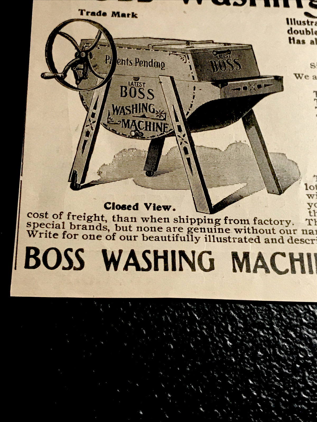 1902 Boss Washing Machine Farm Engraving Advertising – Cincinnati – Ohio