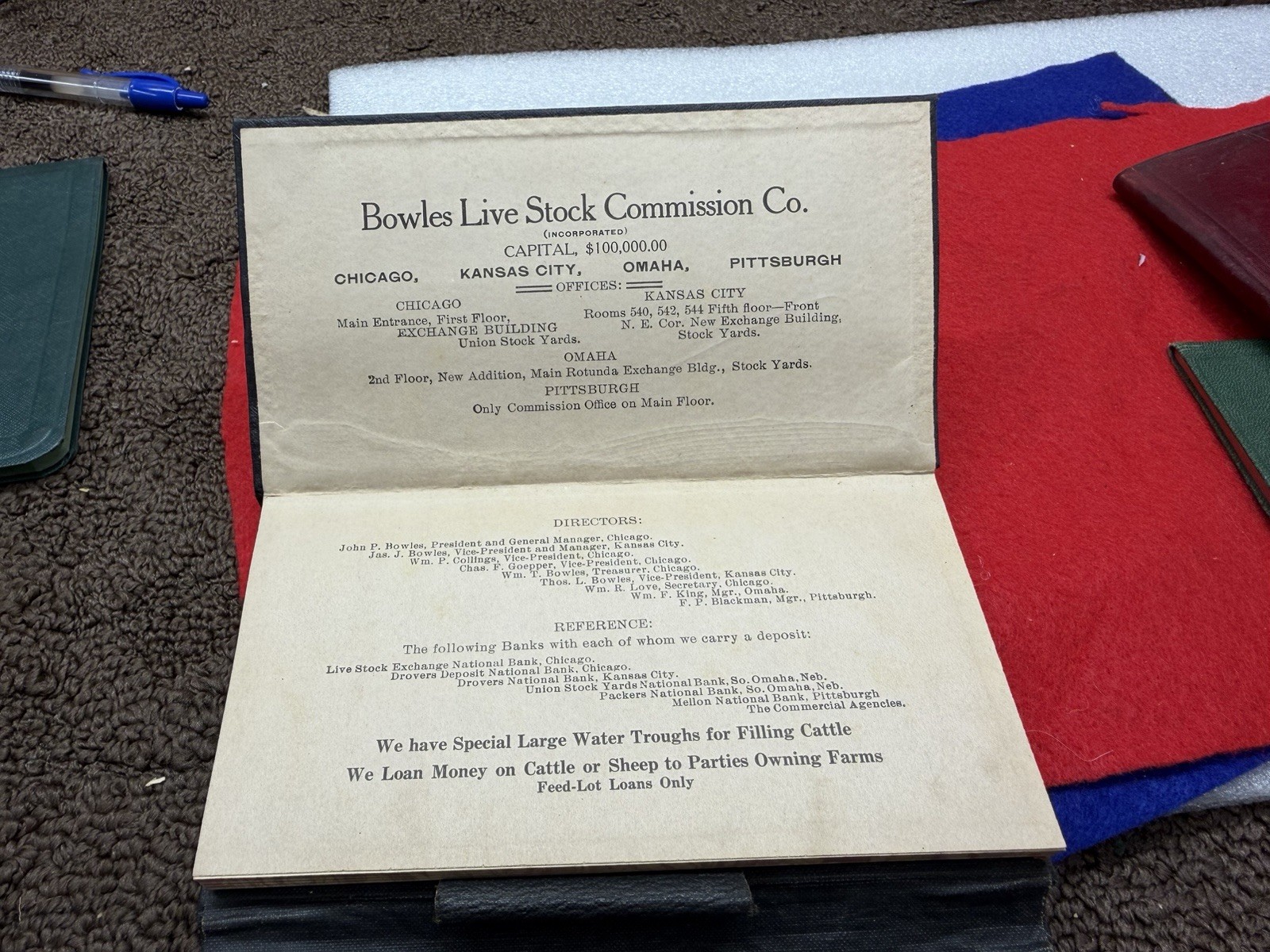 Vintage 1913 Bowles Livestock Commission Company Pocket Note Pad Leather