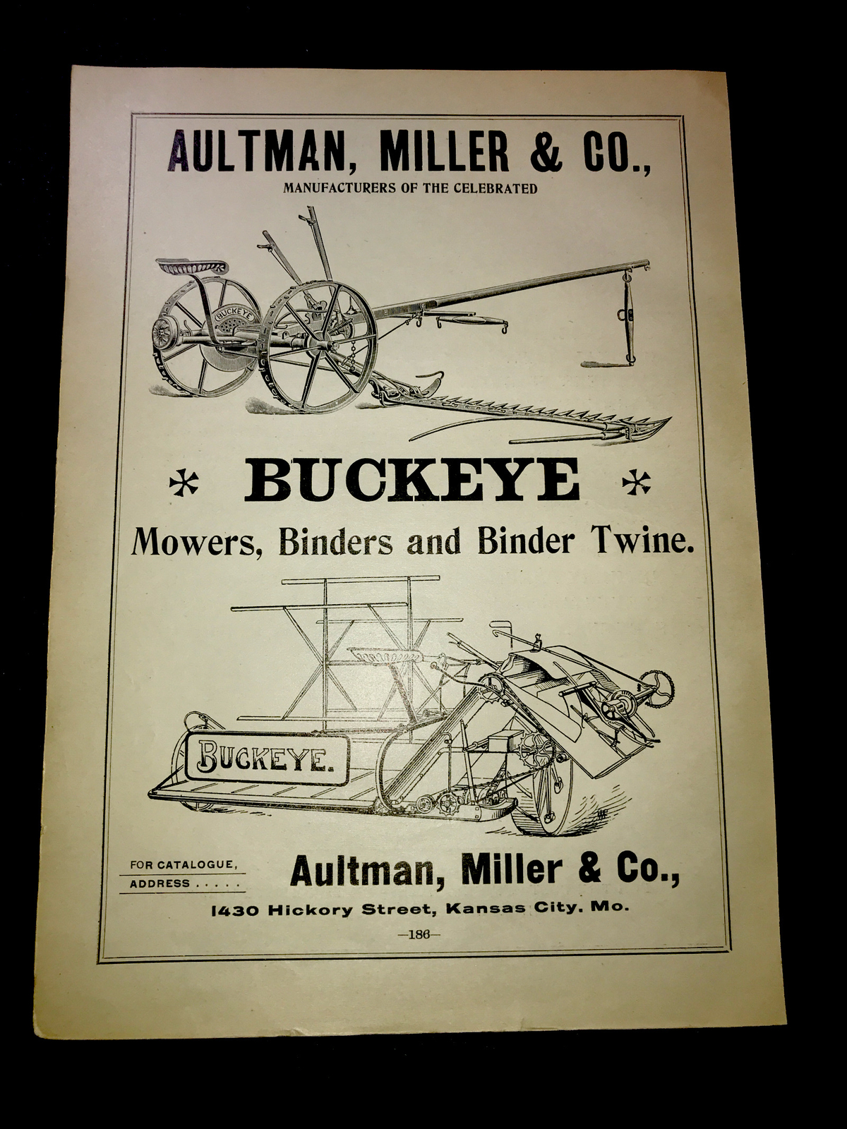 1898 Buckeye Farm Advertising – Aultman, Miller & Co. Kansas City – Missouri