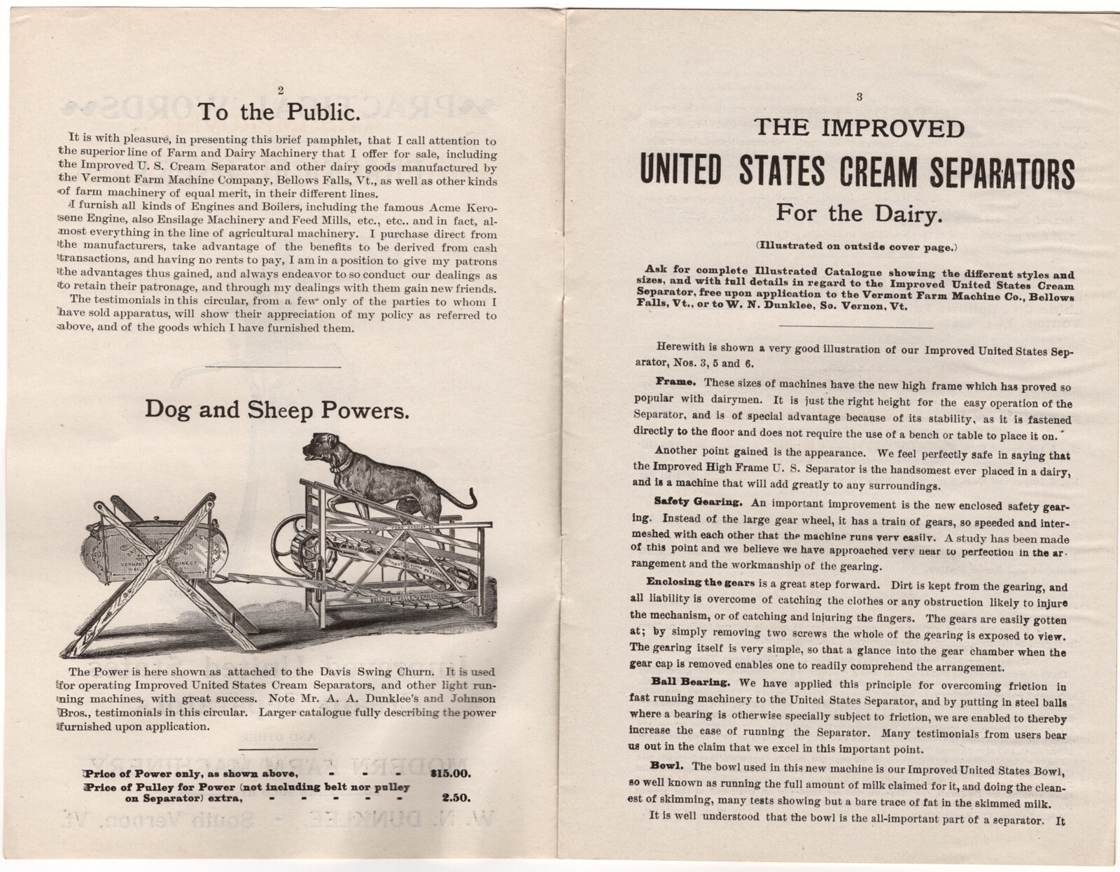 TWO 1890s CREAM SEPARATOR BROCHURES VT. FARM MACHINE CO DAIRY ACME STEAM ENGINE
