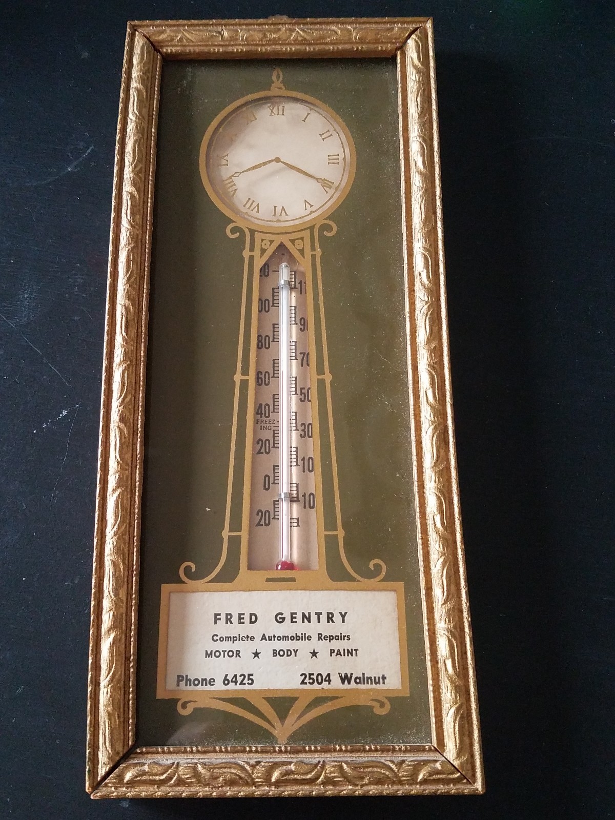 Vintage 1950&rsquo;s Thermometer Fred Gentry Complete Auto Repair Texas TX Rare Works!