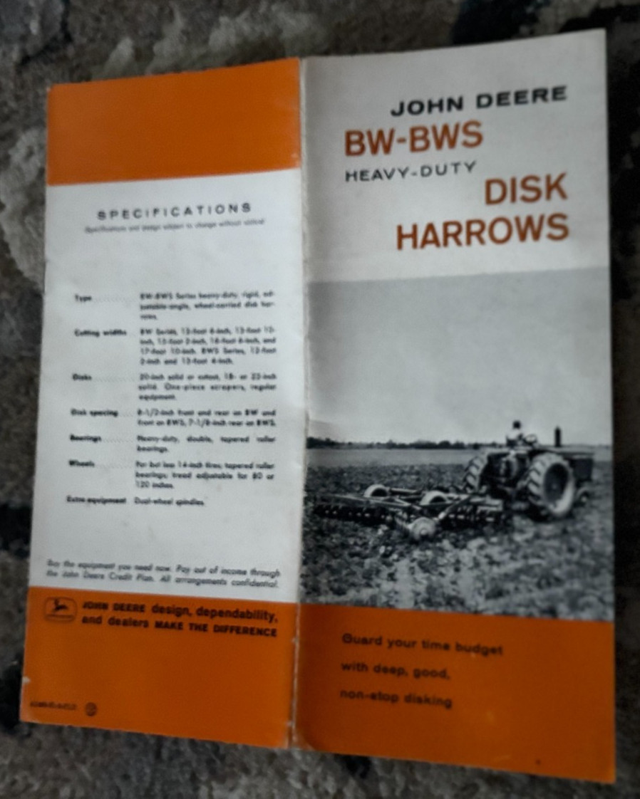 John Deere BW-BWS Heavy Duty Disc Harrows for 1961 Brochure DCPA26
