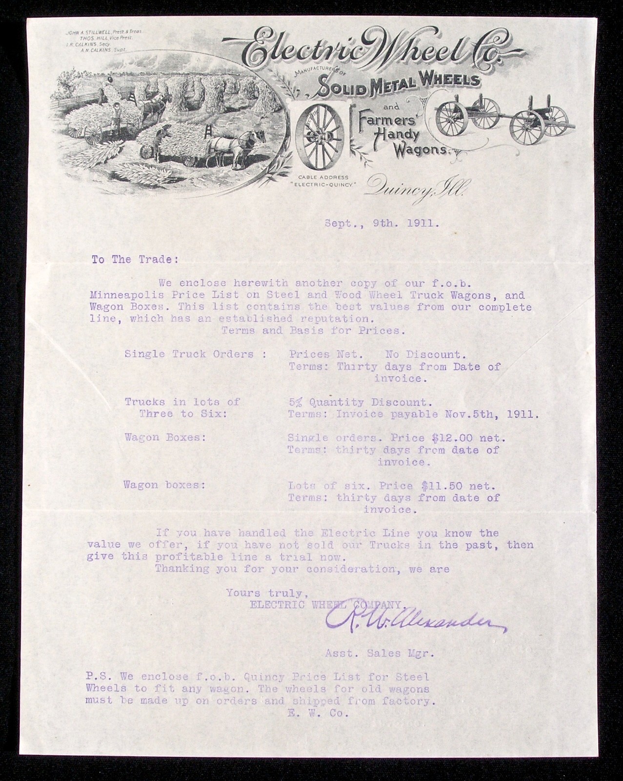 1911 Electric Wheel Co Farmer Wagons & Trucks Distributor Advertisement Mailing