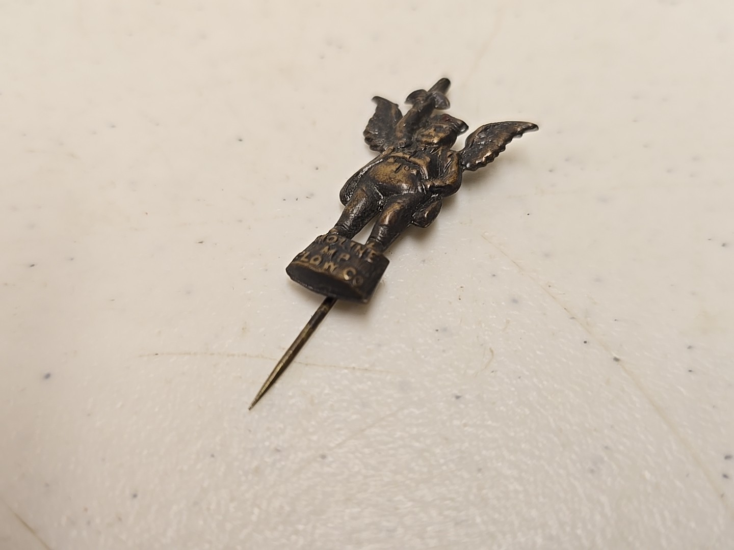 Antique 2&Prime; Moline Plow Co Flying Dutchman Advertising Brass Stick Pin