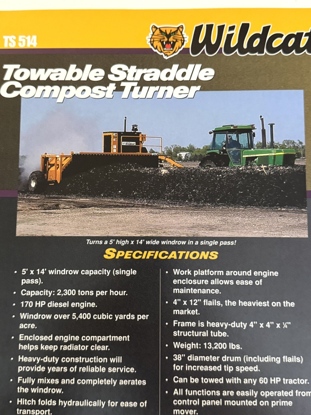 Wildcat 2006 Towable Straddle Compost Turner Dealer Sales Brochure Agriculture