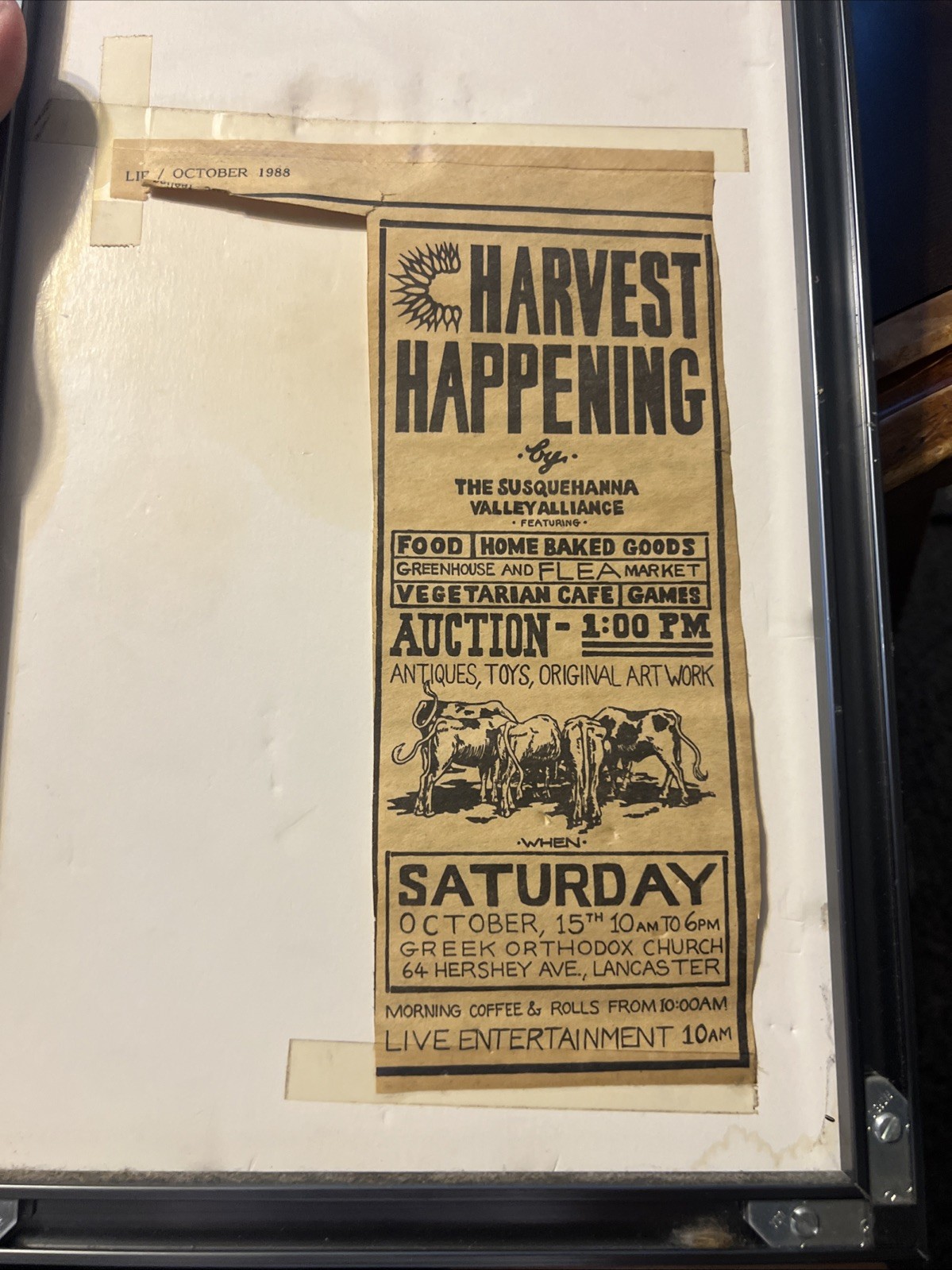 1988 Susquehanna Valley Harvest Happening Auction Festival Poster Proof Framed