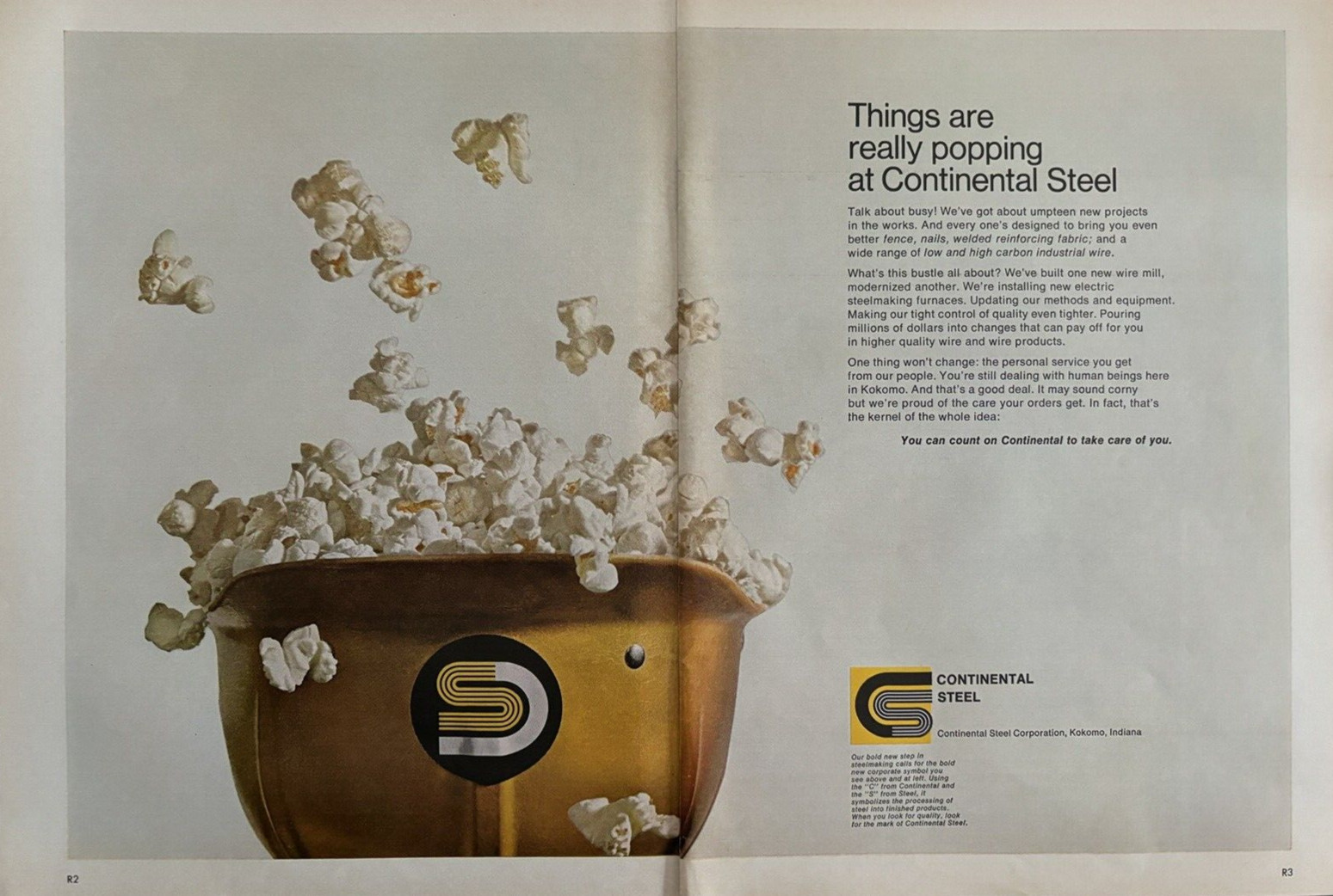 1967 Continental Steel Corp Kokomo Ind Really Popping Carbon Steel VTG Print Ad