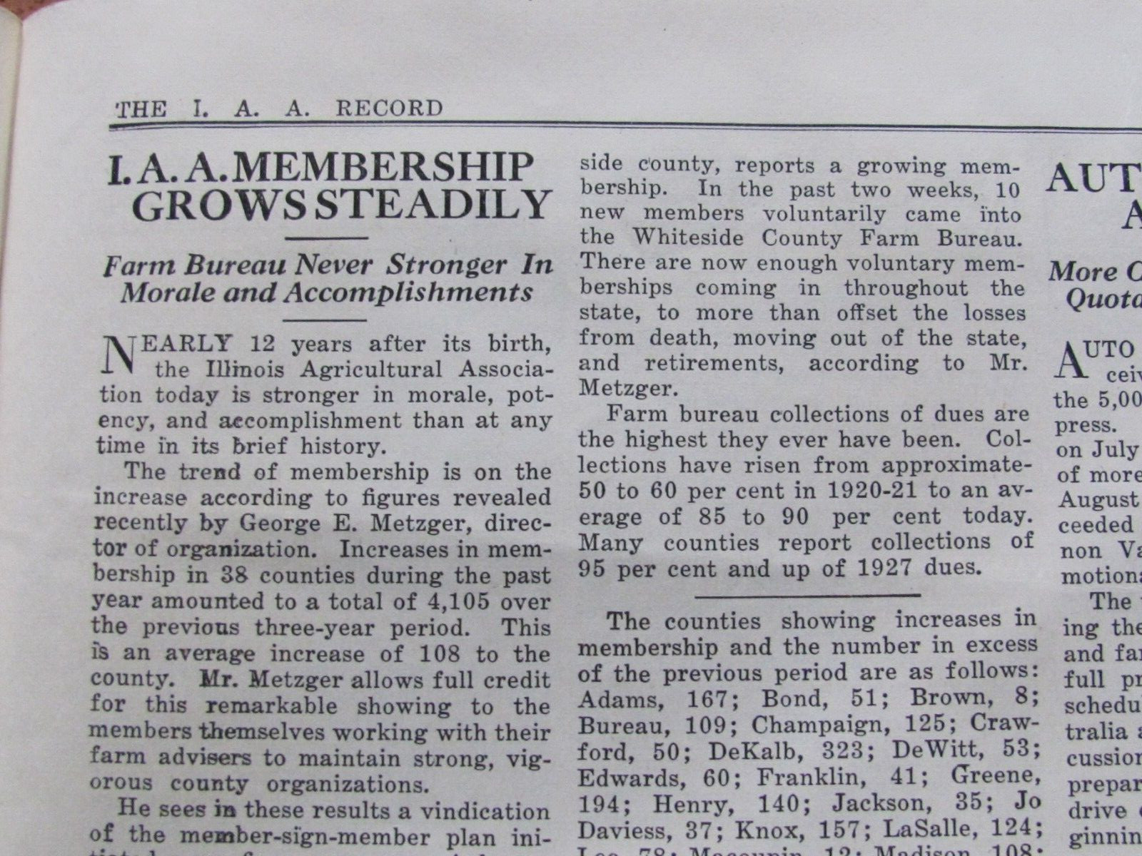 1927 ILLINOIS AGRICULTURE ASSOCIATION FARM BUREAU NEWSPAPER