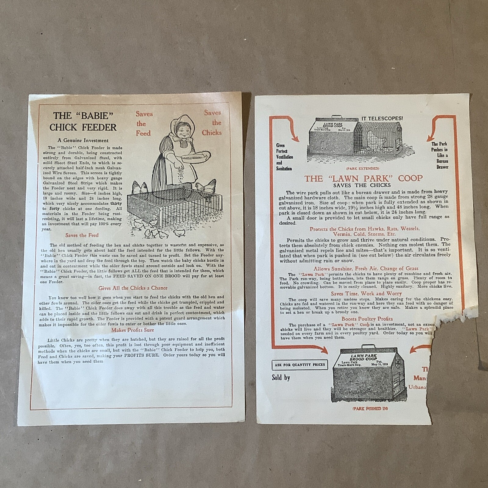 Antique Advertising Brochure Set Lawn Park Brood Coop Babie Feeder INV-P0945