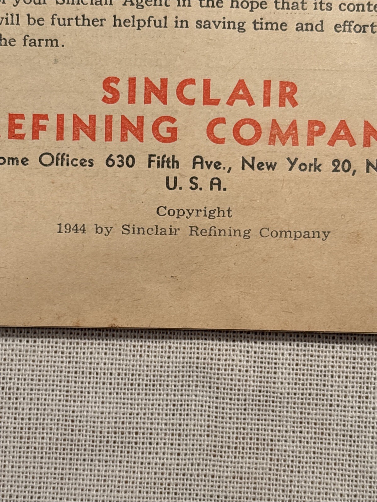 1944 SINCLAIR FARM TIME SAVERS BOOKLET, 3RD EDITION, SINCLAIR OIL PRODUCTS