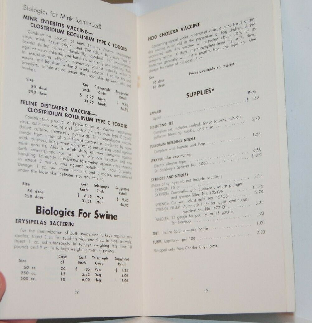 Vintage 1965 Dr Salsbury&rsquo;s Dealer Price List Supplies for Poultry Swine Mink etc