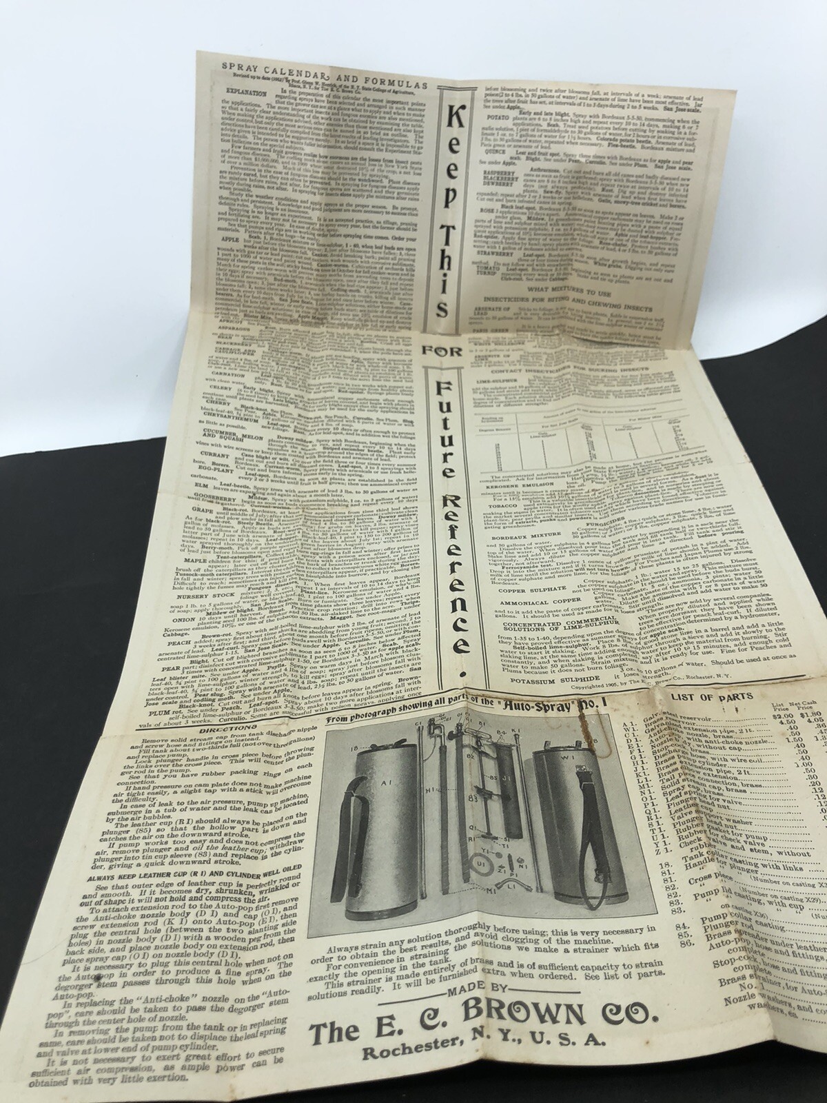 Large ADVERTISING POSTER 1913 Rochester, NY-E.C. BROWN Co SPRAY PUMP LETTERHEAD