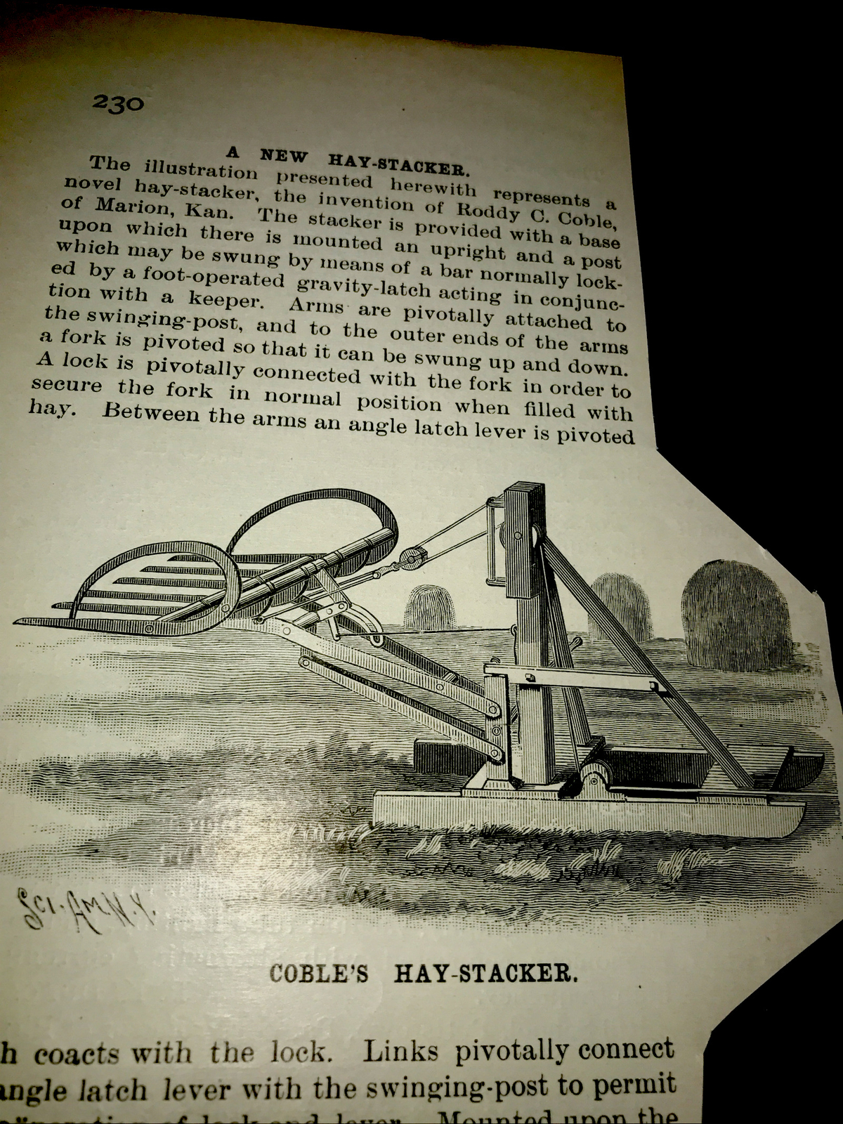 1899 Coble Hay Stacker Farm Engraving Advertising & Article – Marion – Kansas