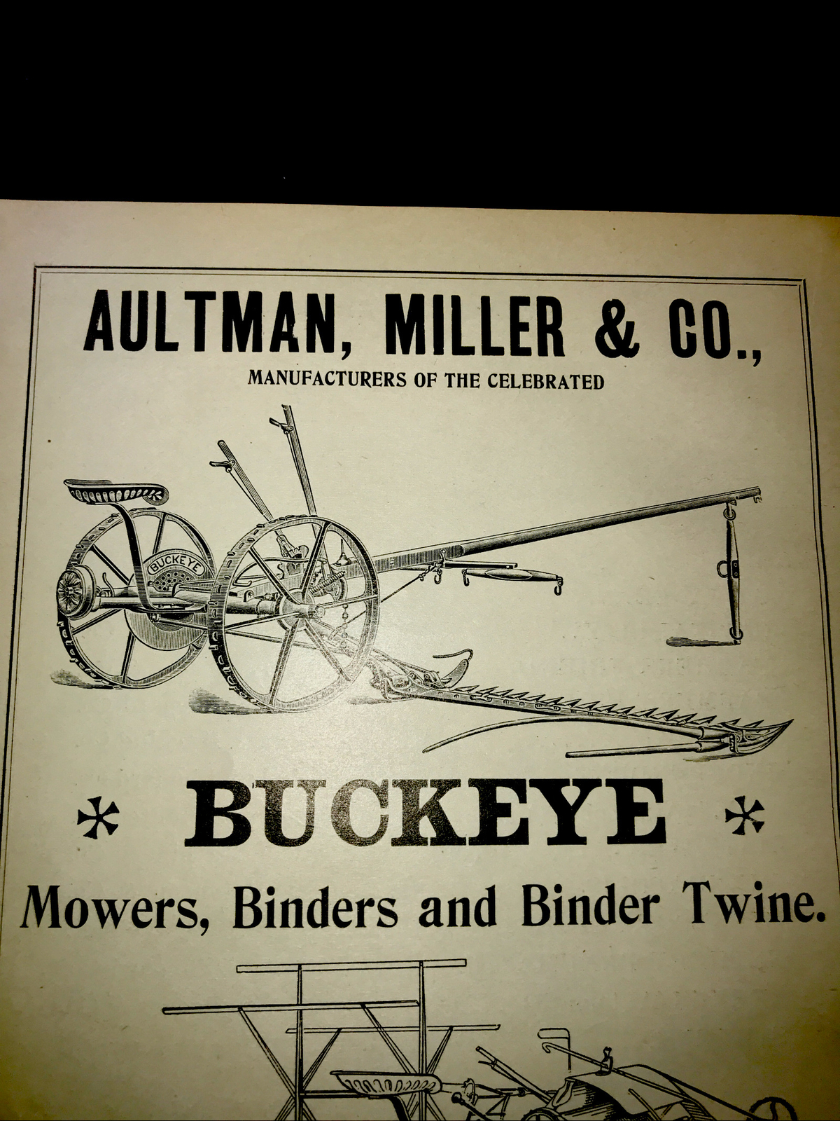 1898 Buckeye Farm Advertising – Aultman, Miller & Co. Kansas City – Missouri