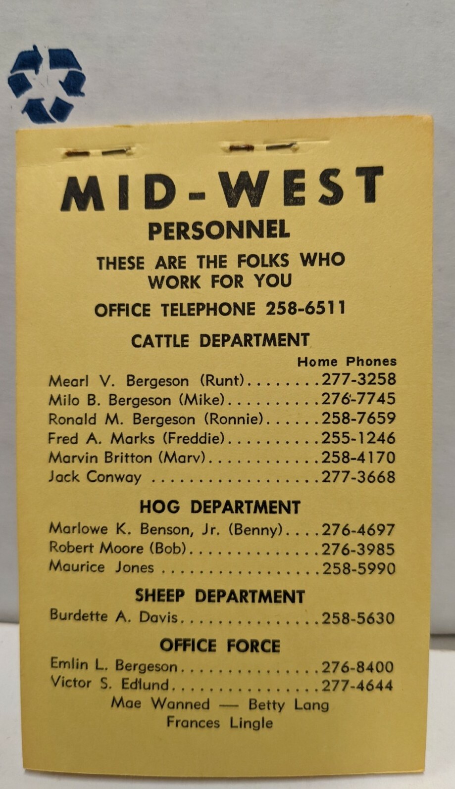1966-1967 MidWest Livestock Comm House Of Bergeson Pocket Notebook Sioux City IA